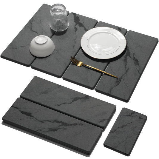 Linidcoud vue de face du tapis de séchage pierre, esthétique et protection du plan de travail