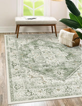 LIVEBOX vue de face du tapis 5x7 montrant le motif tribal et l'ambiance sage