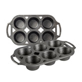 Lodge moule muffin face avant montrant six alvéoles pour portions régulières et cuisson uniforme