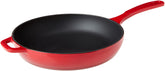 Lodge poêle émaillée 11 pouces vue de face, finition rouge attractive et utilité pratique