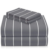 LuxClub face avant du jeu de draps montrant le style rayé et finition élégante