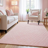 Macgace vue avant du tapis 4x6 rose montrant motif géométrique et style