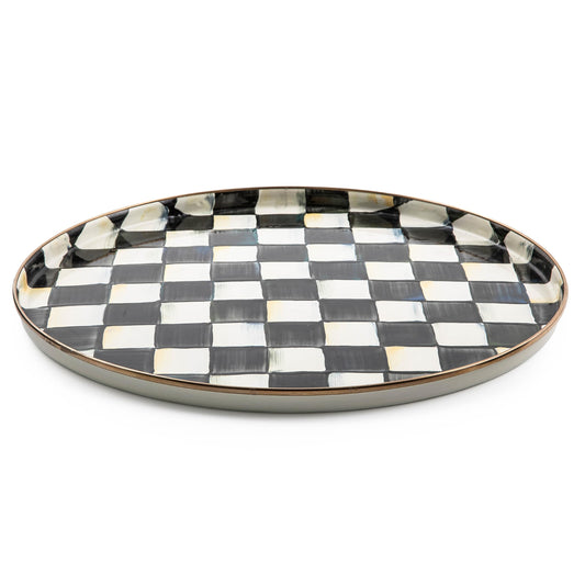 MACKENZIE-CHILDS plateau rond face montrant motif Courtly Check et élégance