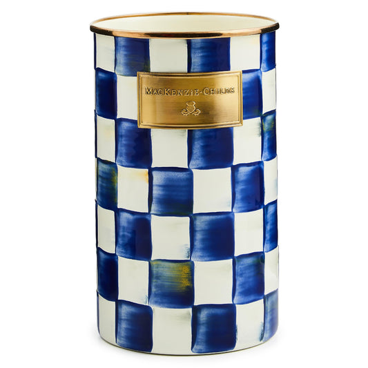 MACKENZIE-CHILDS porte-ustensiles face vue du motif bleu et blanc pour organisation élégante