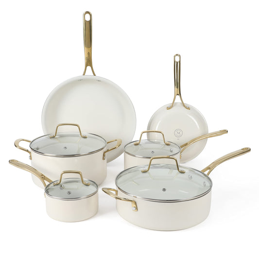 Martha Stewart vue avant de l'ensemble 10 pièces, design élégant et finition émaillée