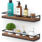 Meangood face bois rustique montrant rangement et style chaleureux