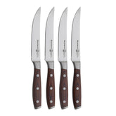 messermeister Avanta devant du coffret montrant quatuor de couteaux à steak, résistance et élégance