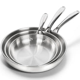 MICHELANGELO ensemble de trois poêles vue frontale pratique pour différentes recettes