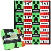 Minecraft plaid face avant montrant motifs Creeper et TNT pour décoration ludique