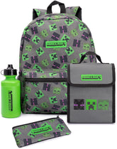 Minecraft sac à dos devant montrant logo et compartiments, pratique