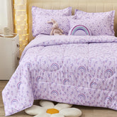Mooreeke face couette violet motif arc‑en‑ciel pour chambre joyeuse