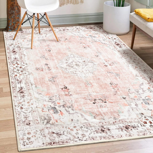 MUJOO tapis rose 3x5 vue de face apportant chaleur décorative