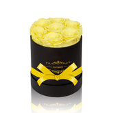 NATROSES coffret face montrant sept roses jaunes, beau cadeau durable