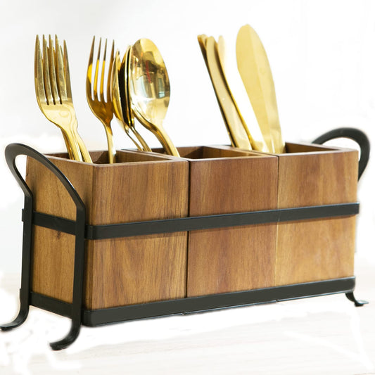 NelyBet porte-couverts vue face montrant rangement organisé et style rustique