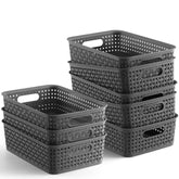 NETANY vue frontale du lot de huit paniers gris pour rangement organisé