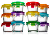 NutriChef vue d’ensemble des 12 contenants en verre et 12 couvercles, gain de place