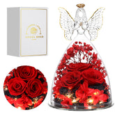 Ocosy figurine ange vue de face montrant roses rouges, cadeau élégant
