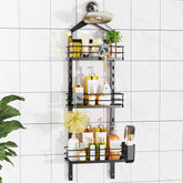 ODesign vue de face de l'étagère douche noire montrant capacité et design