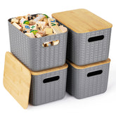 Ohmlove vue avant du panier avec couvercle bambou pour rangement esthétique