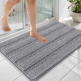 OLANLY tapis de bain face avant gris montrant design rayé et confort
