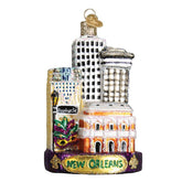 Old World Christmas vue d'ensemble de l'ornement New Orleans montrant couleurs vives et motifs