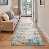 Ompaa vue avant du tapis 2x6 bleu montrant le motif et la finition, apporte style durable