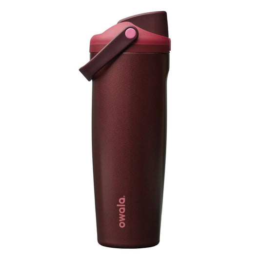 Owala FreeSip Sway vue face montrant design noir cerise et portabilité