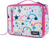 PackIt vue avant Rainbow Sky montrant fermeture zippée et design coloré, pratique