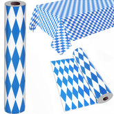 party greeting rouleau nappe avant montrant la largeur et le motif bleu losanges