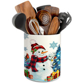 pinata porte-ustensiles bonhomme de neige face, ajoute une touche festive pratique