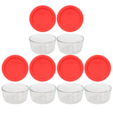 Pyrex coffret 7200 six bols avant et couvercles rouges montrant organisation