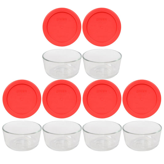 Pyrex coffret 7200 six bols avant et couvercles rouges montrant organisation