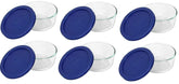 Pyrex 7200 face avant ensemble montrant bols et couvercles bleu foncé, rangement pratique