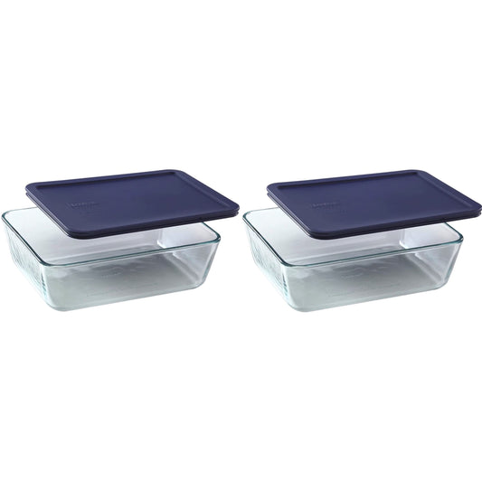Pyrex 7212 face avant montrant le plat et le couvercle bleu pour conservation pratique