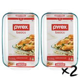 Pyrex plat en verre face avant montrant la taille 9x13 et une cuisson uniforme
