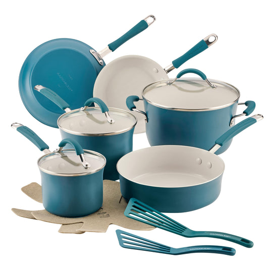 Rachael Ray ensemble complet 13 pièces montrant toutes les pièces et avantages