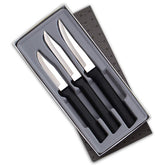 RADA Galore coffret face avant montrant les trois couteaux et la finition noire pratique