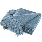 RECYCO plaid face plié montrant finition et couleur Dusty Blue pour déco