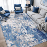 RELEANY vue de face du tapis abstrait bleu gris apportant modernité