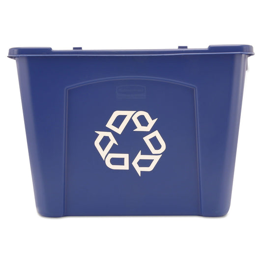 Rubbermaid bac recyclage face avant montrant visibilité et tri facile
