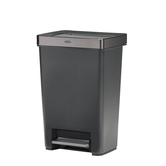 Rubbermaid vue de face avec couvercle acier charcoal pour une cuisine élégante