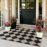 Rugalia vue de face du tapis 3x5 noir damier pour entrée, esthétique protectrice
