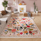 Rugcomf tapis 5x7 face beige montrant motif bohème et élégance