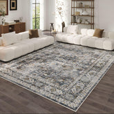 Rugcomf vue avant du tapis 6x9 montrant le motif vintage et l'atmosphère cosy