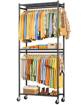 Sakugi porte-vêtements face avant montrant rangement organisé et gain d'espace
