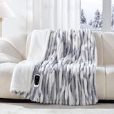 Sealy plaid devant bleu blanc montrant design cosy et chaleur personnalisée