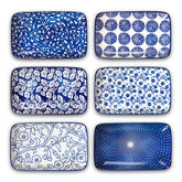 Selamica assiette rectangulaire face avant montrant motif bleu et présentation soignée