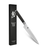 Shun couteau utilitaire face avant montrant la lame damas et design durable