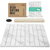 SHUSHIYAJU tapis devant emballage montrant design marbré et gain de place