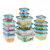 Snapware vue avant du coffret montrant tous les contenants et couvercles, organisation pratique